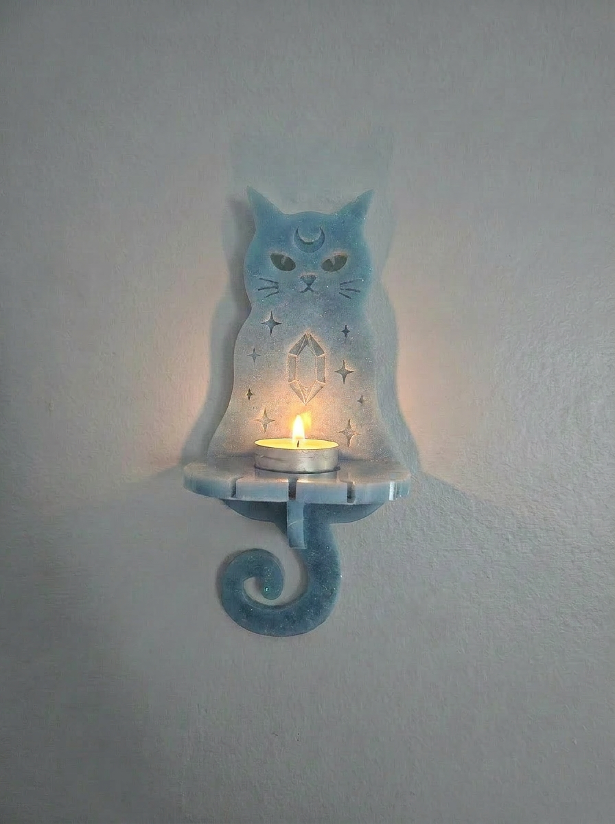 Velvet Alchemy: Enchanted Cat Shelf Blue