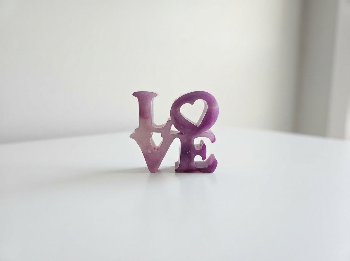 Velvet Alchemy Amethyst Romance LOVE Tray Set in pink resin with heart-shaped O, handmade vanity decor.